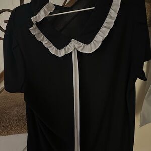 Elegant Black and White Ruffle Collar Top